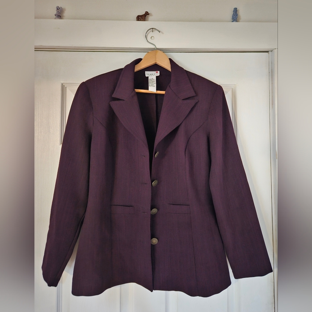 Scarlett Womens Deep Plum Blazer. Retro With Padded Shoulders.